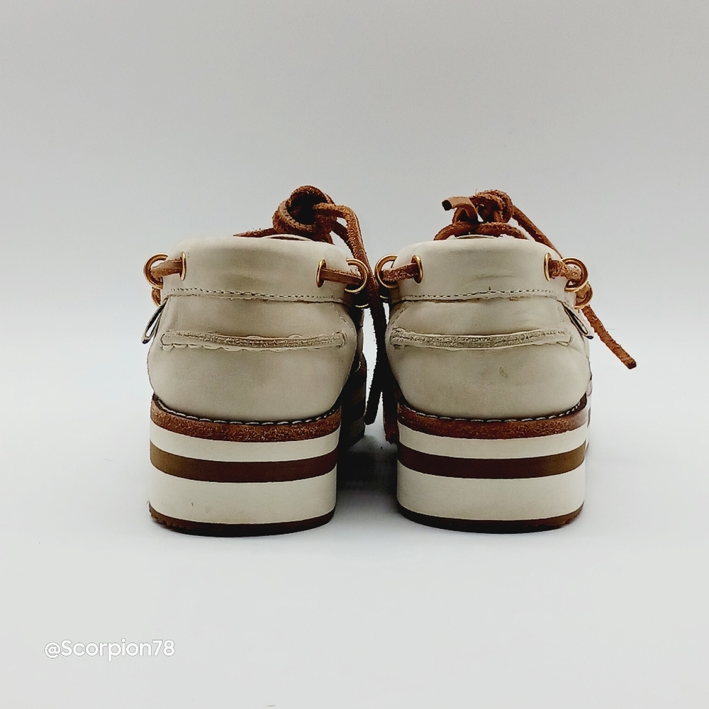 🔥 Last Call Tory Burch Joey Flat Form Boat  Nubuck Shoes 63759 Size 5 Women - Picture 5 of 11